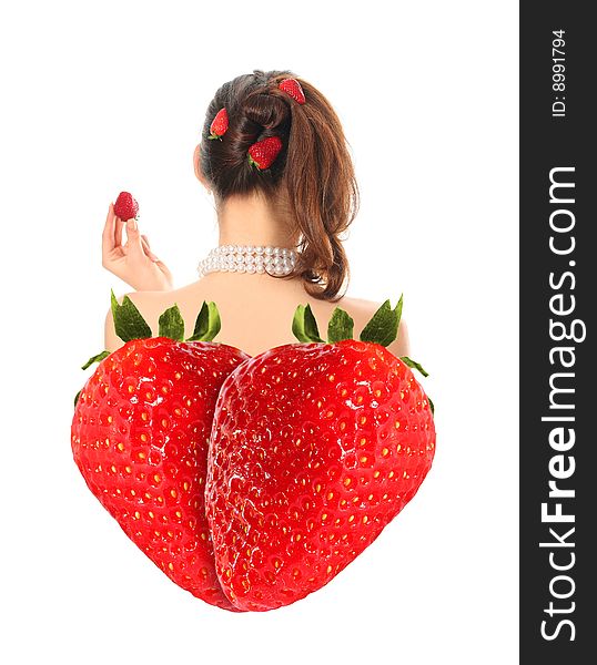 Young woman with fresh red strawberries. Young woman with fresh red strawberries