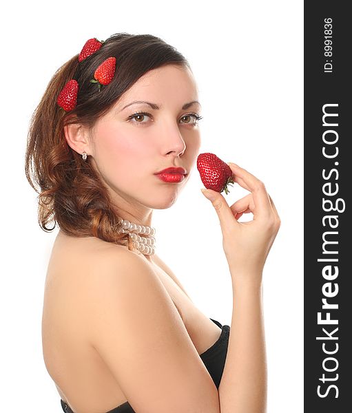 young woman eating fresh strawberry. young woman eating fresh strawberry
