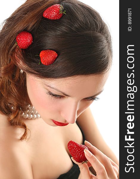 Sexy young woman eating fresh strawberry. Sexy young woman eating fresh strawberry