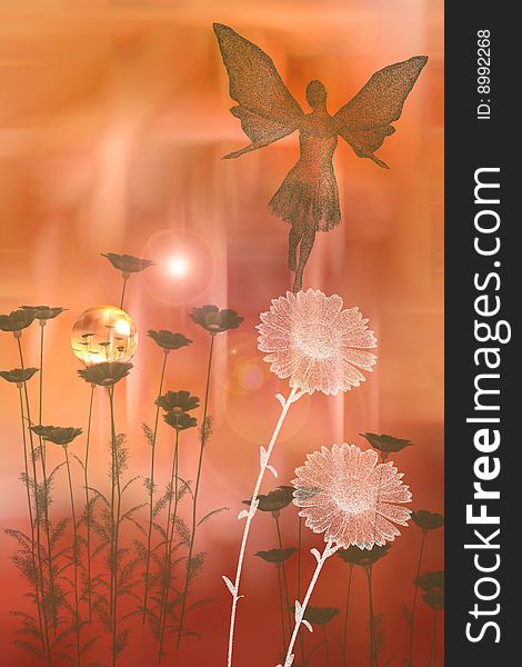 Fairy art with gradient background and flowers