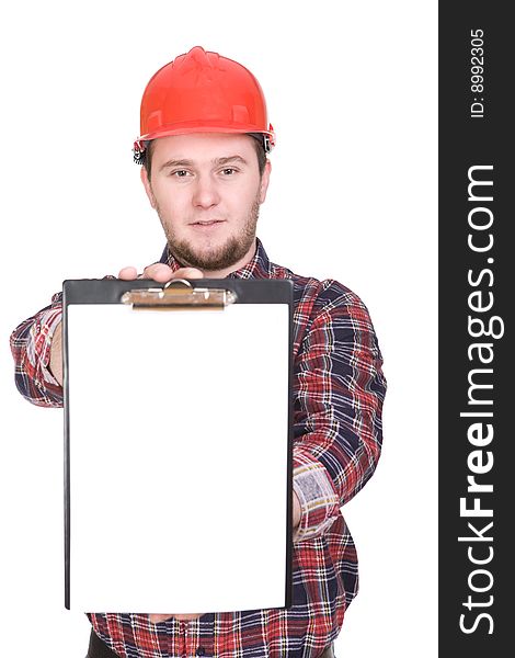 Worker with tools. over white background