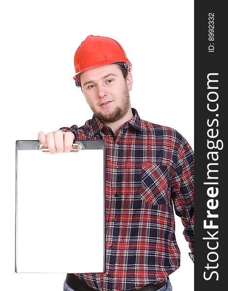 Worker with tools. over white background