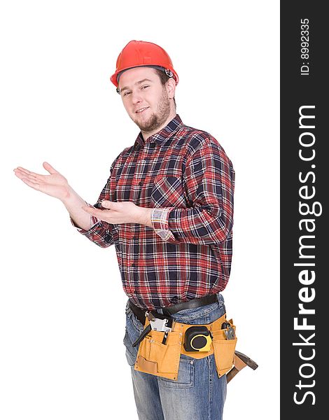 Worker with tools. over white background