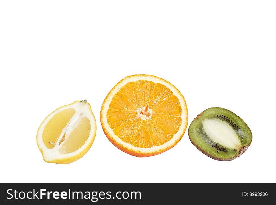 Pieces Of Fresh Citrus On A White.