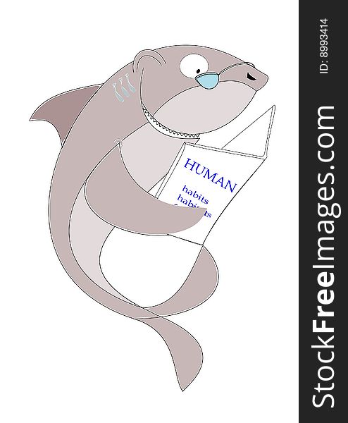 Drawing fantasy depicting a shark that reads a book