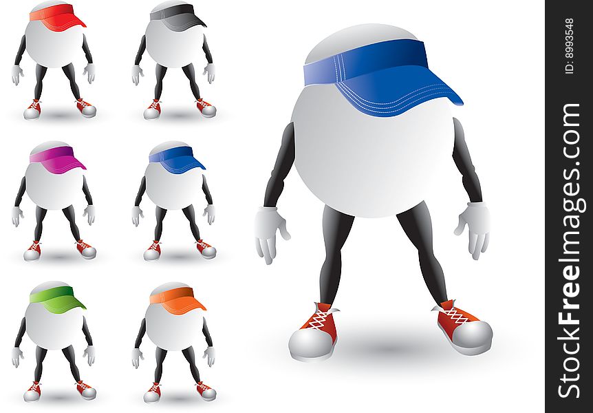 Isolated ping pong ball cartoon characters with multiple colored visors. Isolated ping pong ball cartoon characters with multiple colored visors