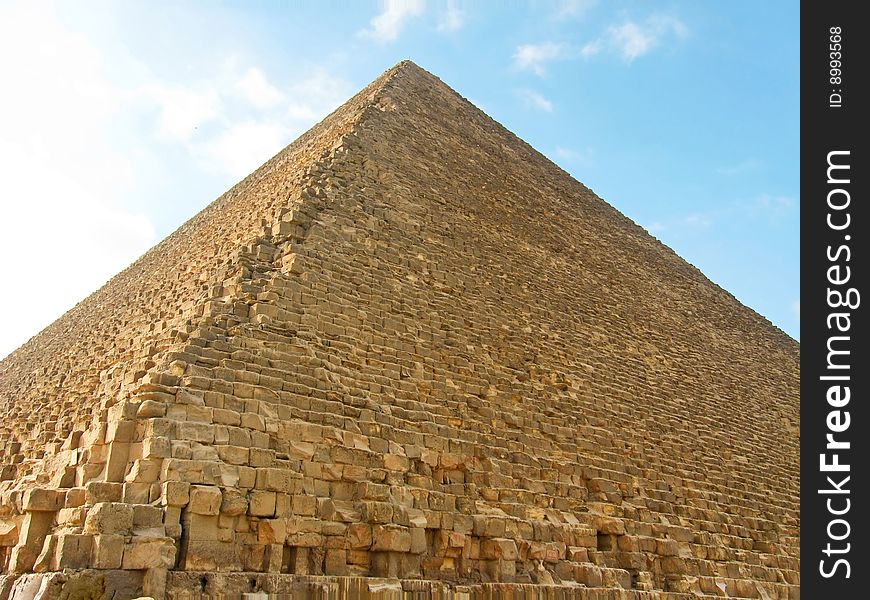 The Great Pyramid of Giza (or Khufu's Pyramid, or Pyramid of Cheops). The Northern side. Location: El-Giza plateau. Cairo, Egypt. The Great Pyramid of Giza (or Khufu's Pyramid, or Pyramid of Cheops). The Northern side. Location: El-Giza plateau. Cairo, Egypt.