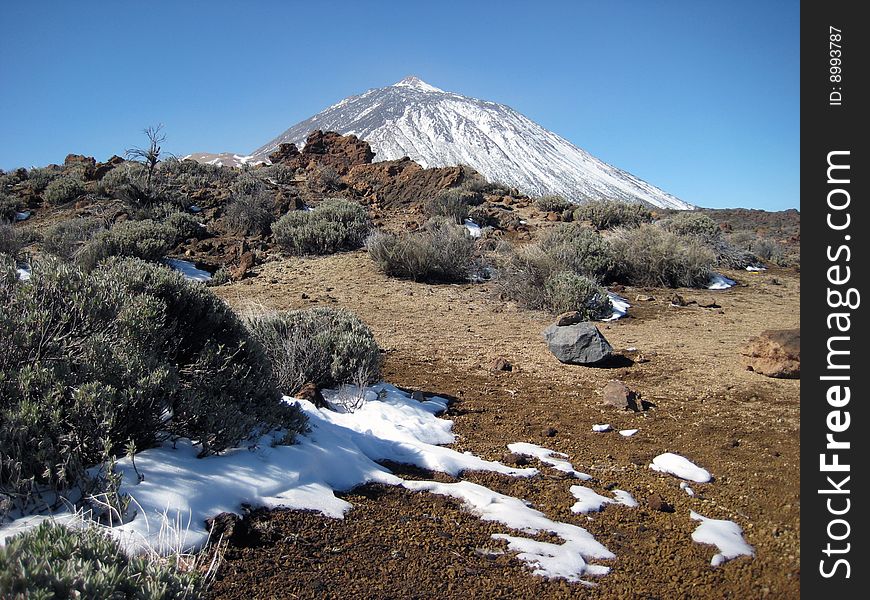 Volcano Teide And The Rests Of Snow