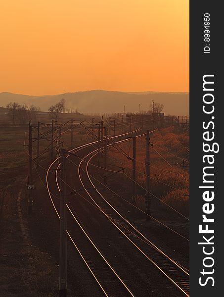 Image of a beautiful sunset over the railways. Image of a beautiful sunset over the railways.