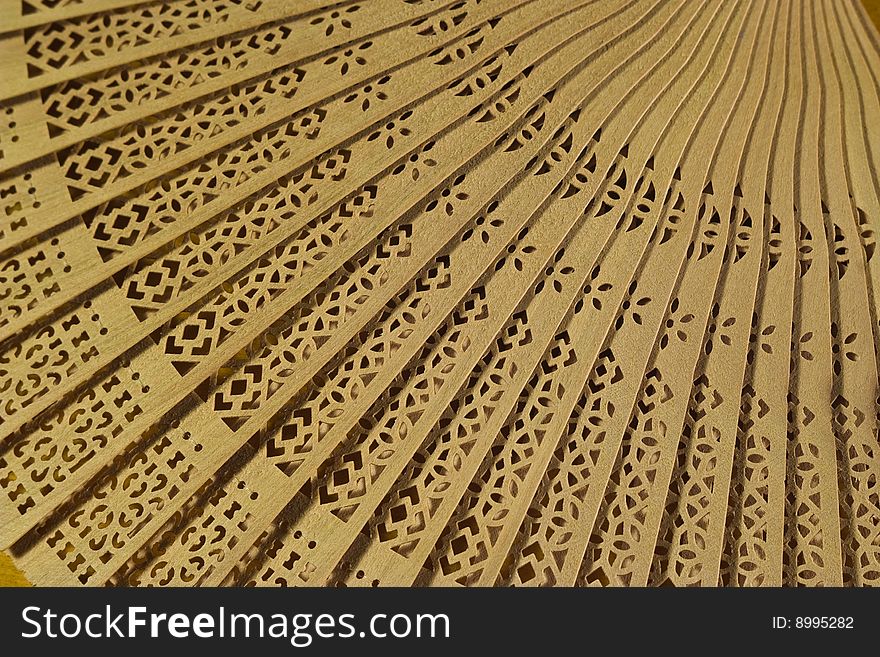 The Japanese wooden fan close up