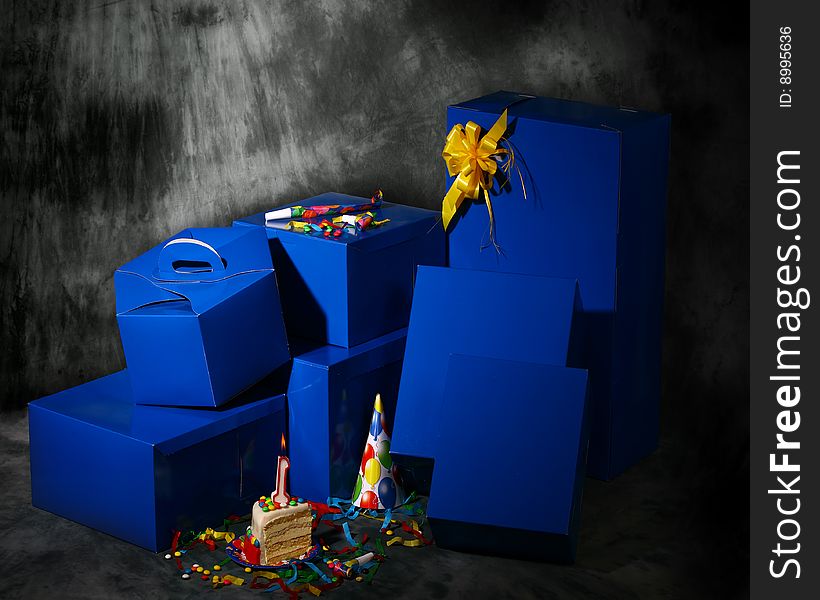 Blue boxes on black background