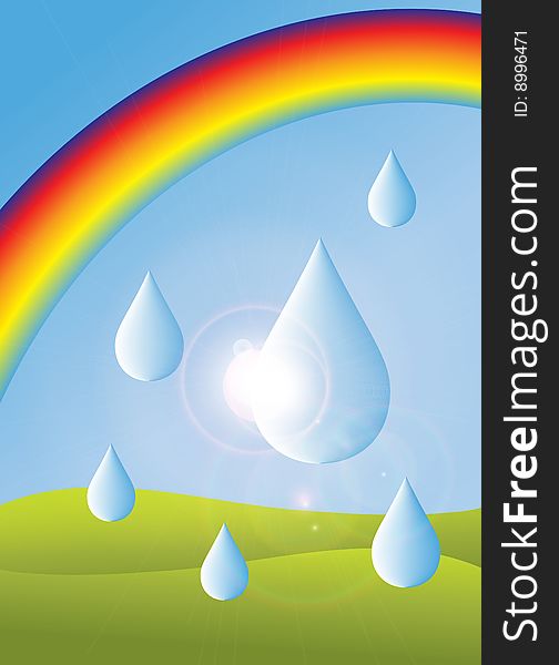 Illustrated card with rainbow and drops