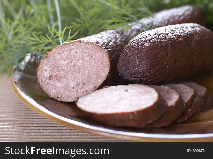 Detail of sausages with herbs