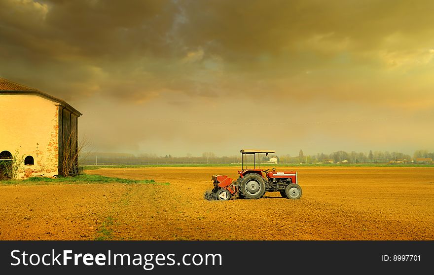 A tractor in the country