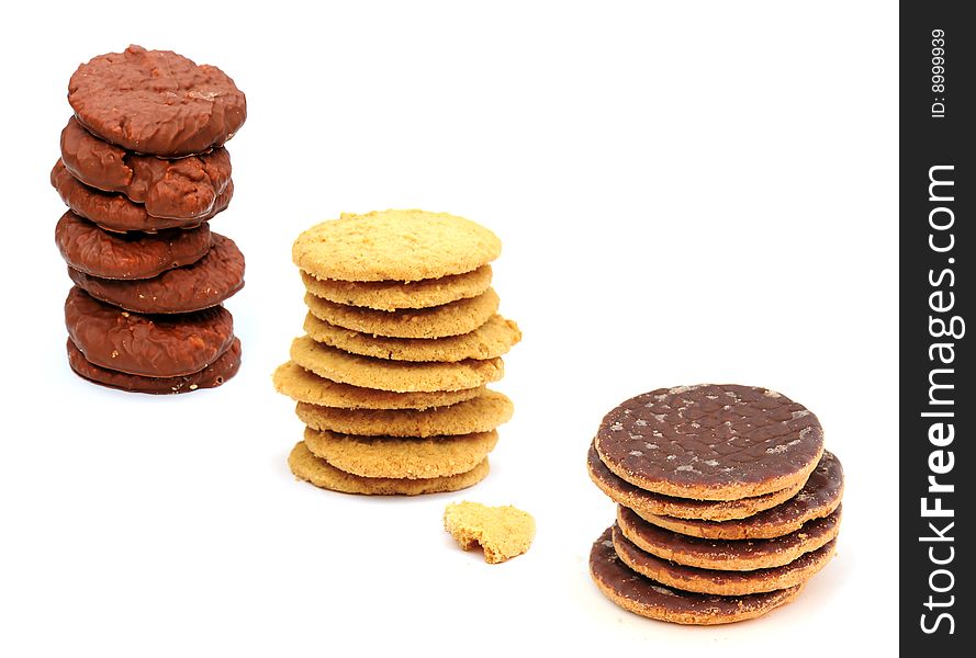 Shot of three different kinds of biscuits on white