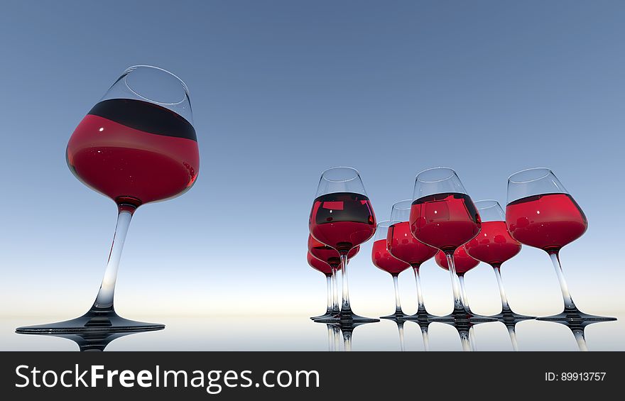Red, Wine Glass, Stemware, Glass