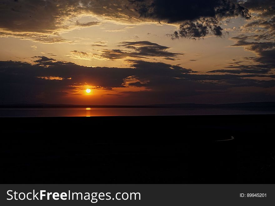 Horizon, Sky, Sunset, Afterglow