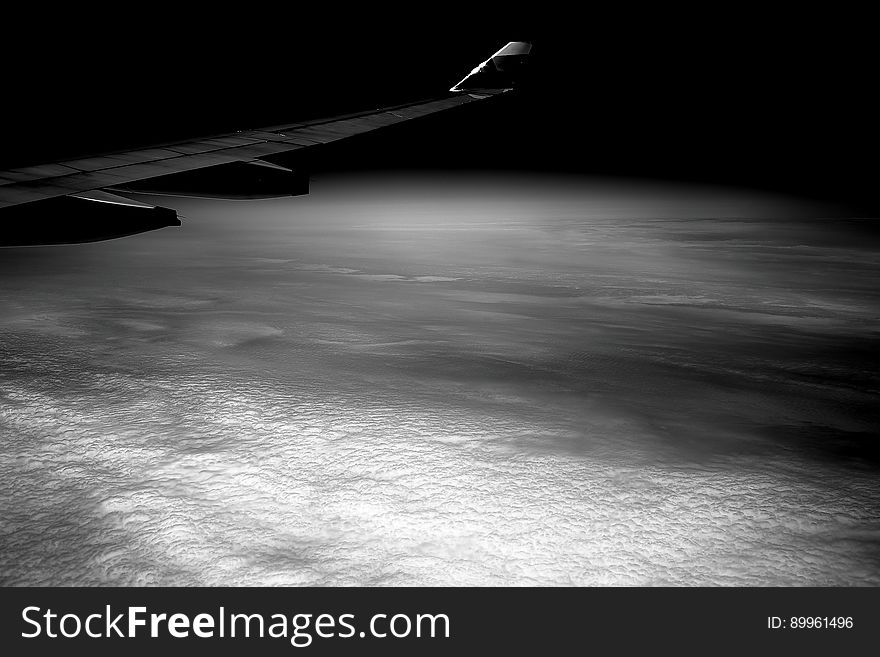Airplane Wing in Gray Scale Photohraphy
