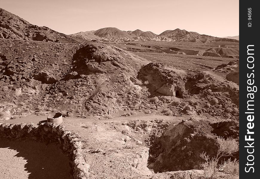 Calico ghost town in hot summer weather. Mountains and rocks make up most of this region. Calico ghost town in hot summer weather. Mountains and rocks make up most of this region.