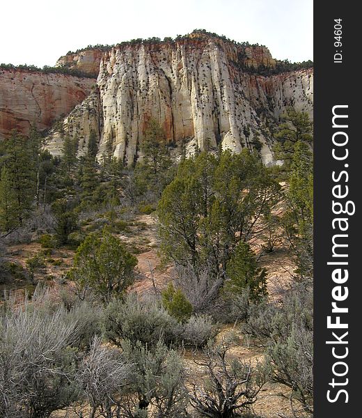 Landscape shot of one of the richly colored rock formations at Zion National Park in Utah. Landscape shot of one of the richly colored rock formations at Zion National Park in Utah.