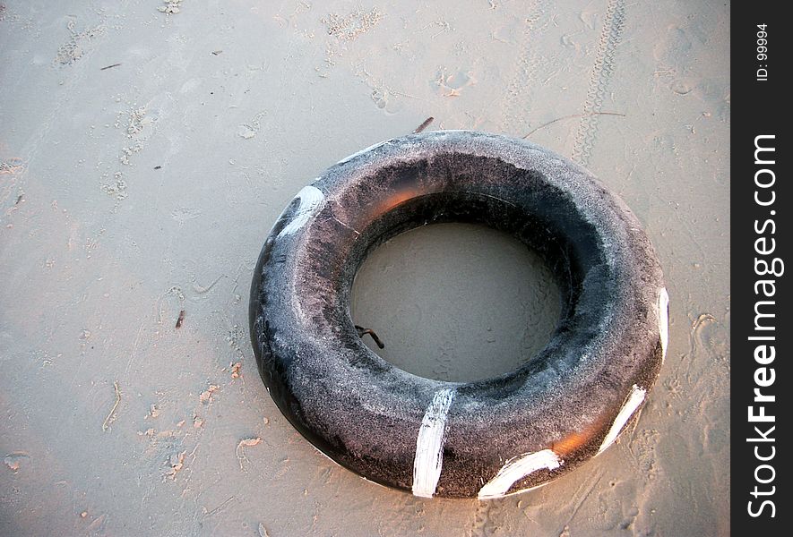 Rubber inner tire at the beach