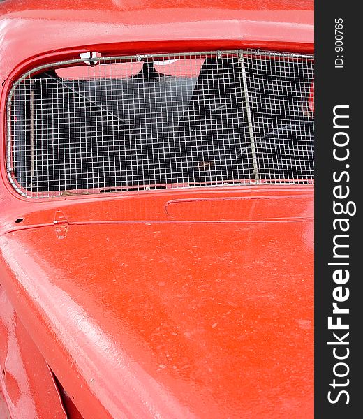 Old stock car with safty mesh for windshield. Old stock car with safty mesh for windshield