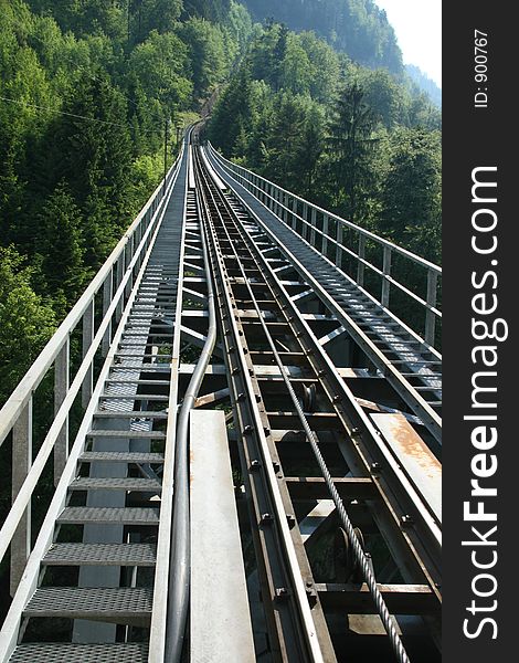 A mountain rail road in Swiss Alpes