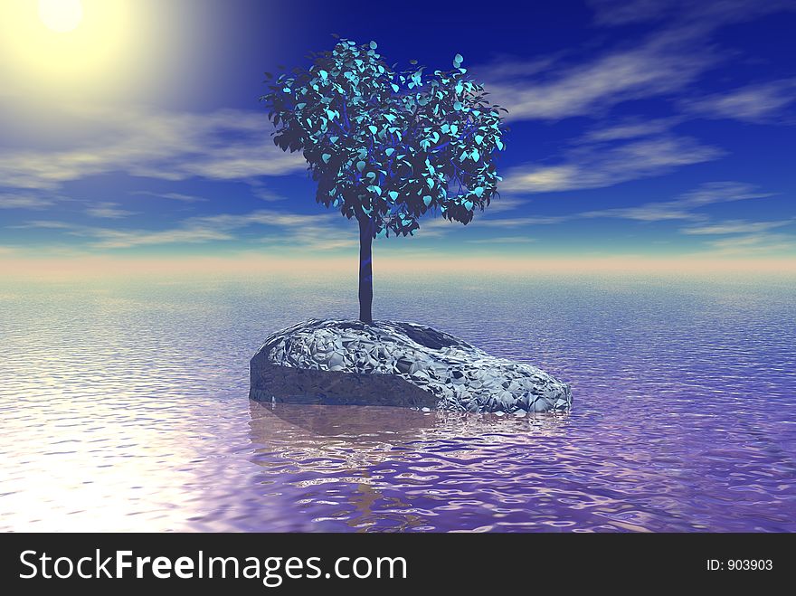 Frozen tree in thawing land. Frozen tree in thawing land