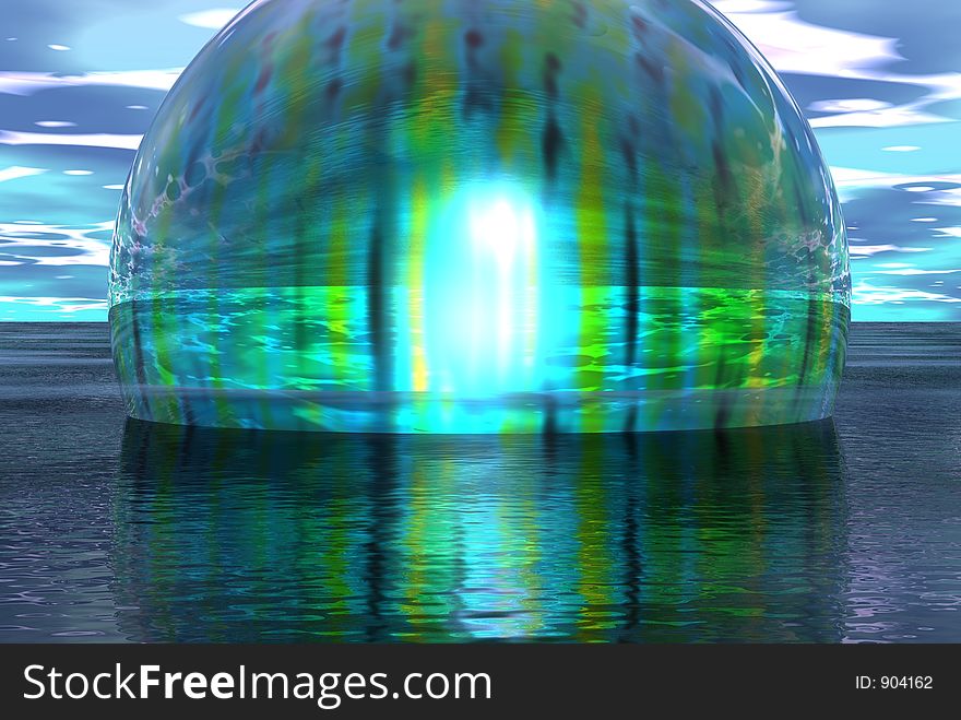 Big glass marble floating in water