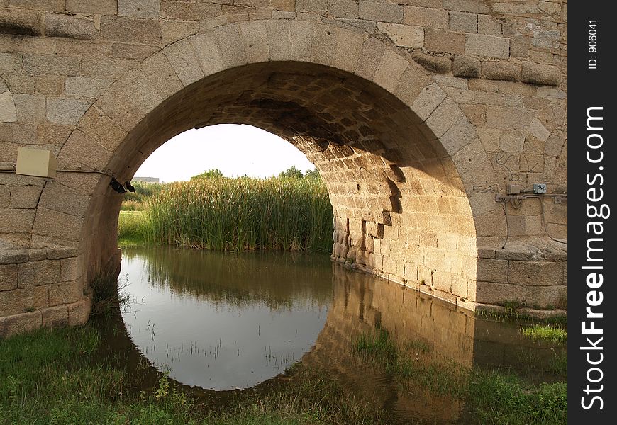 Roman Bridge Eye in Merida over Guadiana river