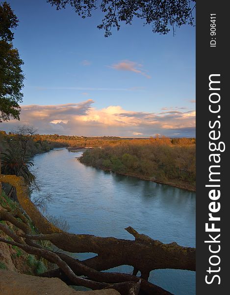 American river near Sacramento in the evening. American river near Sacramento in the evening