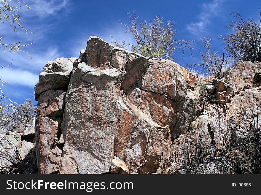 Rockface at a bend in rose creek Arizona at springtime