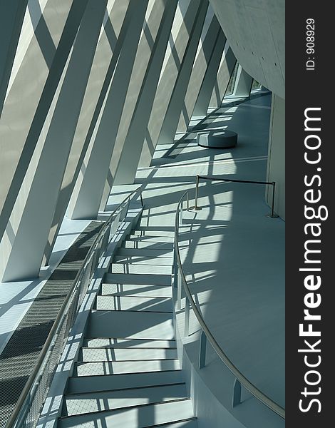 An interesting modern staircase in a building in a German city. An interesting modern staircase in a building in a German city.