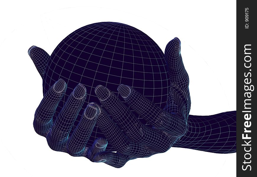 A 3D generated illustration of hands holding the world