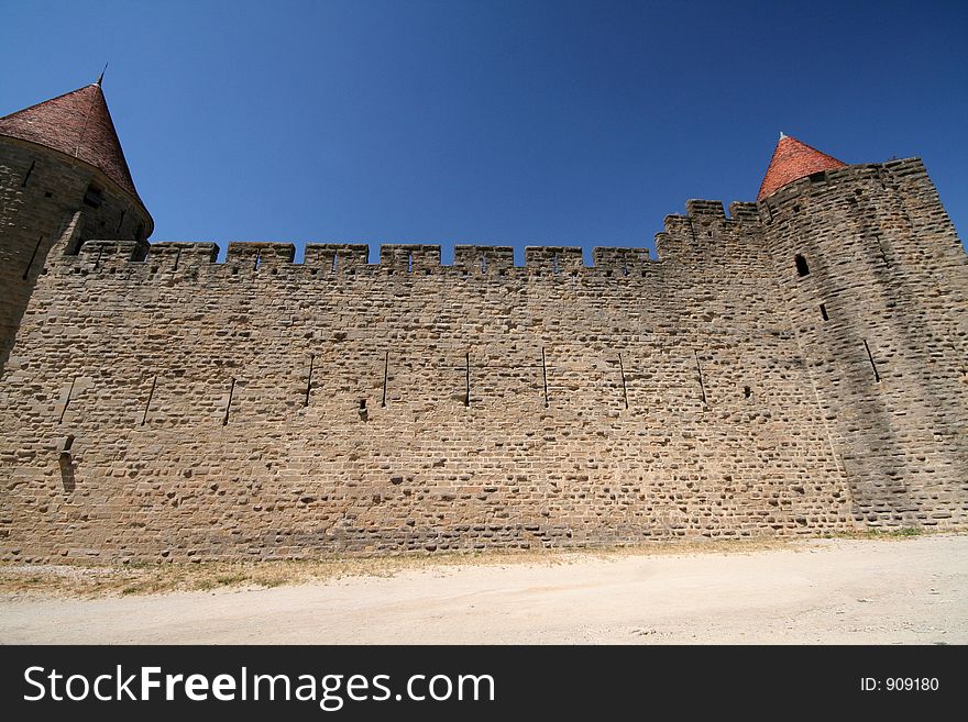 Medieval castle wall in carcassonne