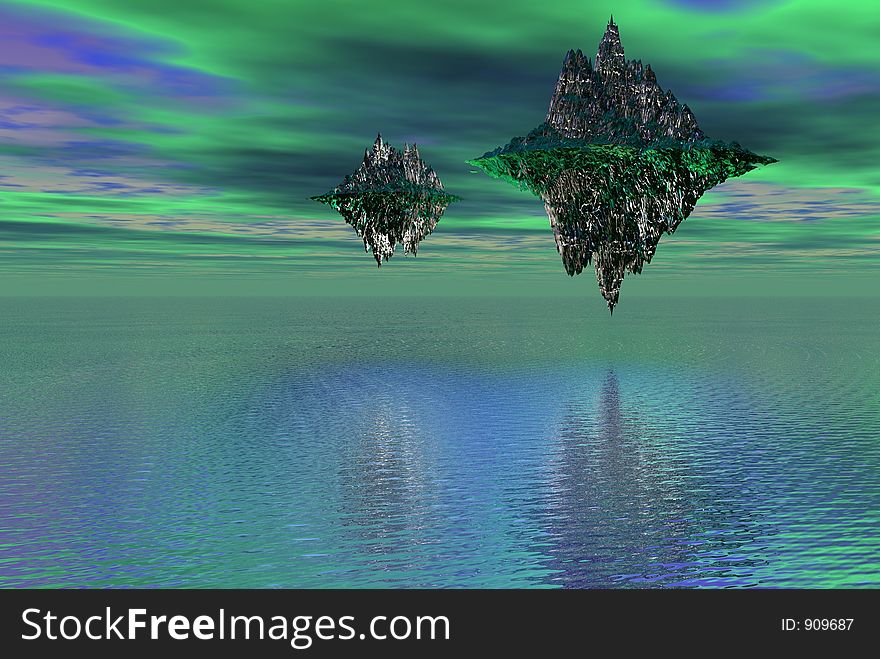 Two flying islands coverd in moss