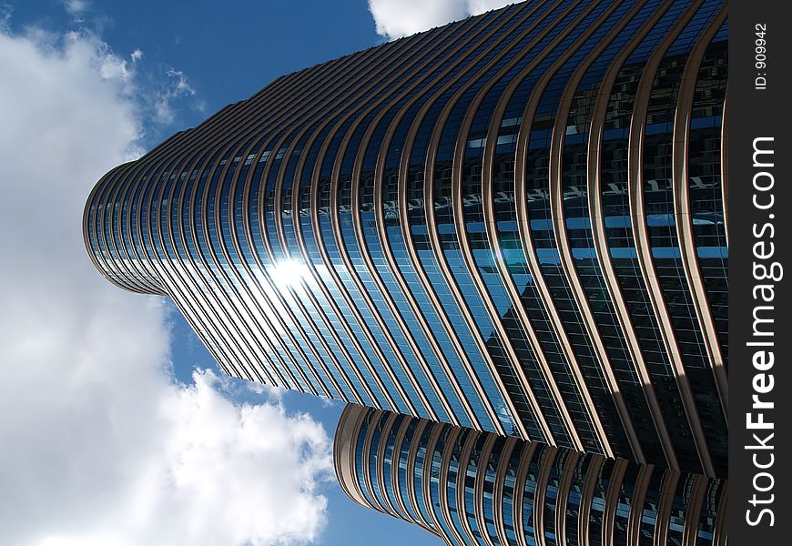 Tall blue modern building. Tall blue modern building