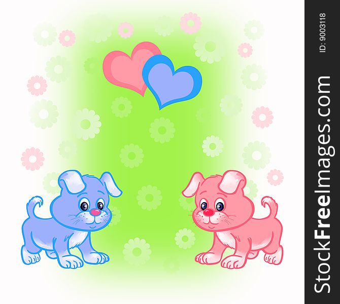 Bright Card With Two Puppies