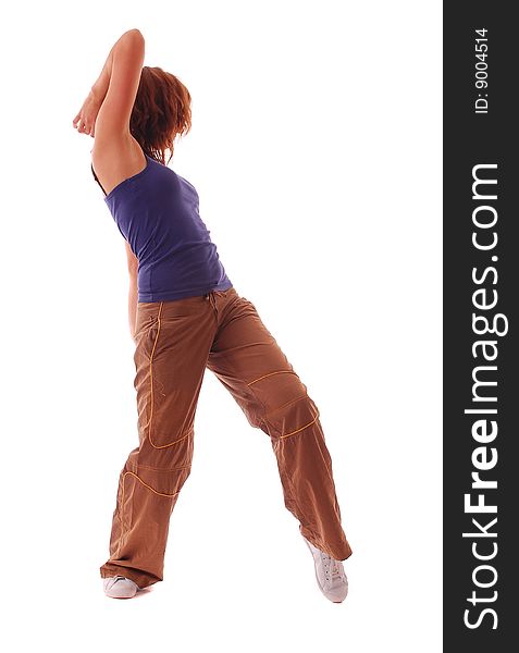 Young attractive teenage dancing over isolated white background