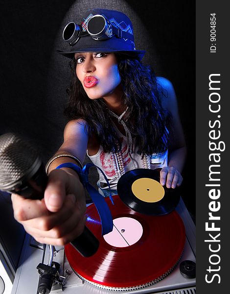 Cool girl DJ in action