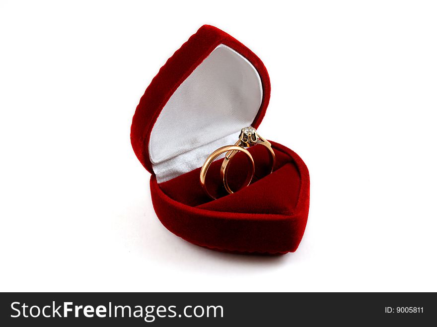 Wedding rings in fancy box isolated over white background. Wedding rings in fancy box isolated over white background