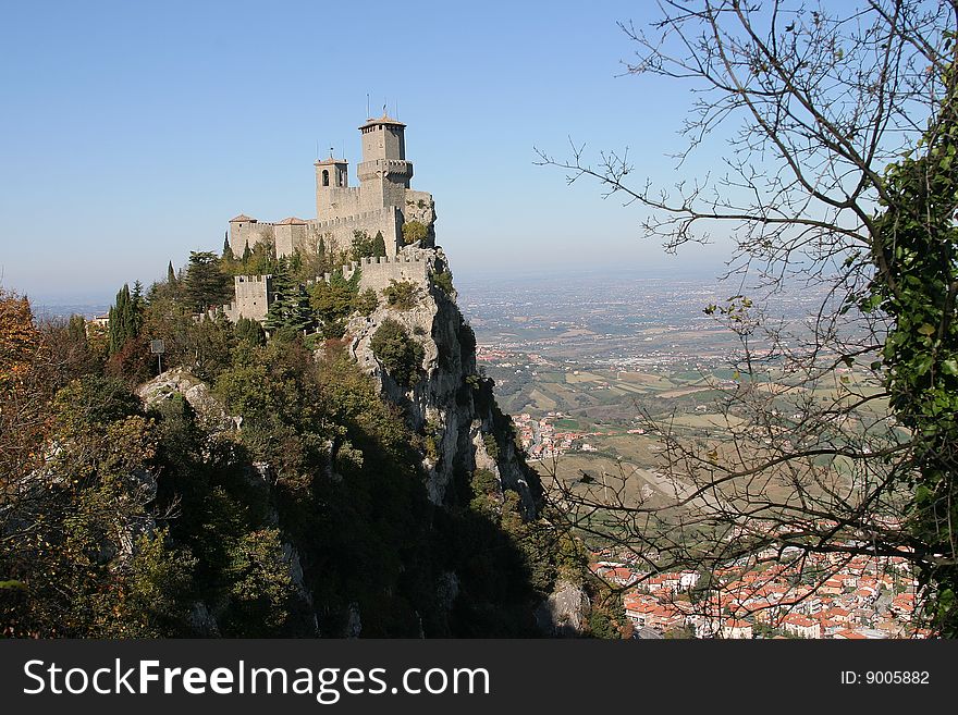 San-Marino's castle in Italy in mounts