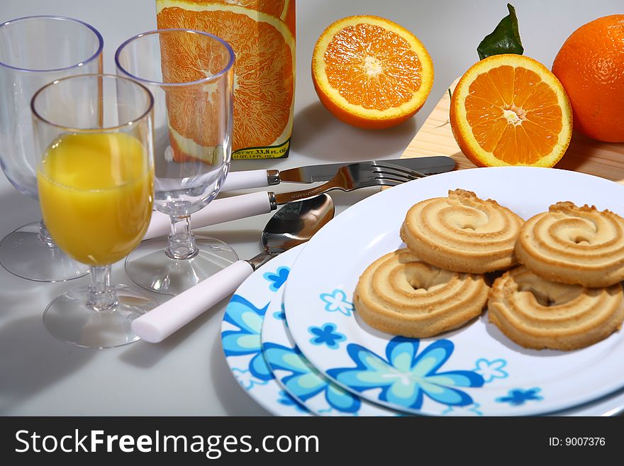 Orange juice and biscuits