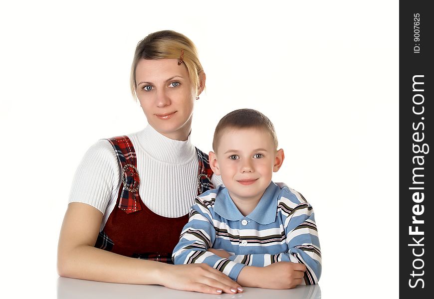 The little boy with mum on the isolated. The little boy with mum on the isolated