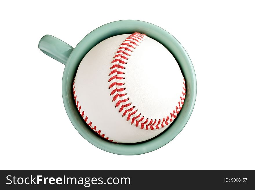 A isolated coffee cup with a baseball depicting one's addition to the game. A isolated coffee cup with a baseball depicting one's addition to the game.