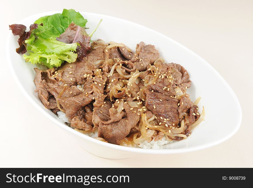 Beef rice on the table