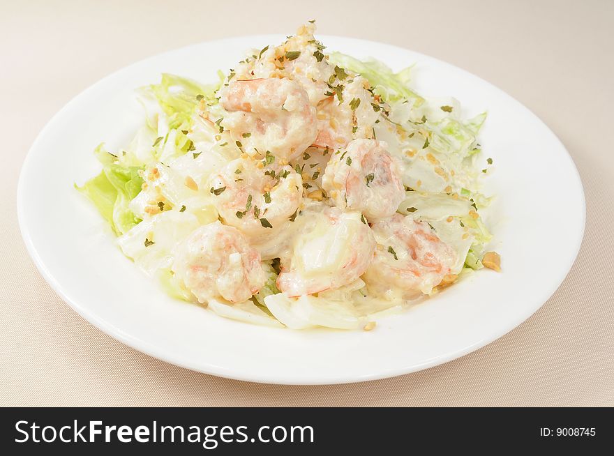 Shrimp on a white dish