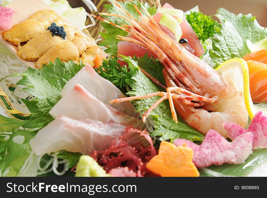 Japanese sashimi on a white dish