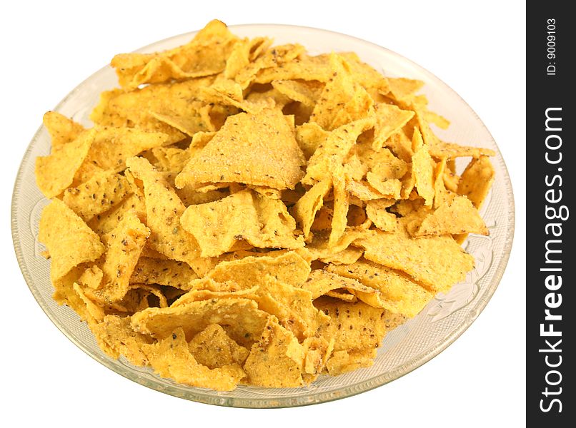 Chips Potatos on bowl with white background