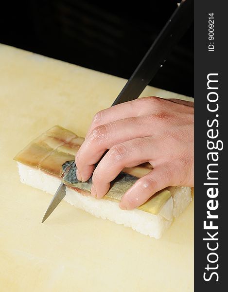 Preparation of food by chef. Preparation of food by chef